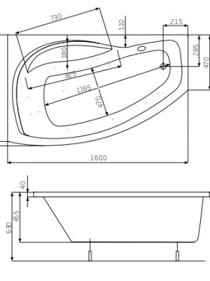ROCA Asymetryczna narożna wanna akrylowa (Lewa) NICOLE 1600 x 950 x 455 mm A24T169000