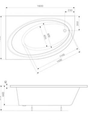ROCA Asymetryczna narożna wanna akrylowa (Lewa) ORBITA 1600 x 1000 x 440 mm A24T217000