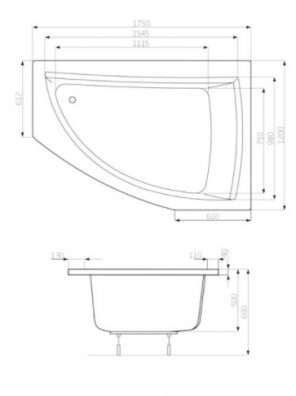 ROCA Asymetryczna narożna wanna akrylowa (Prawa) AQUAMARINA 1750 x 1200 x 500 mm A24T256000