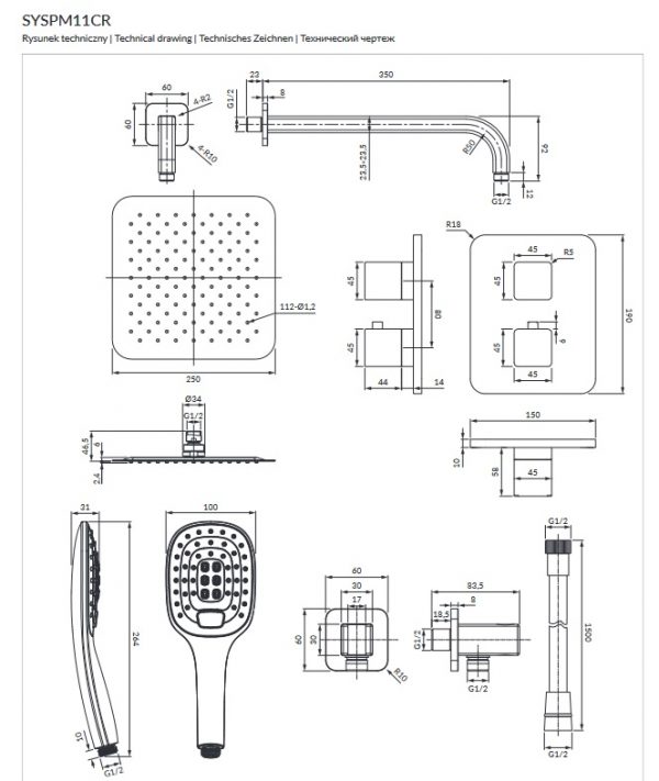 OMNIRES PARMA termostatyczny system prysznicowy podtynkowy GRAFIT SYSPM11GR