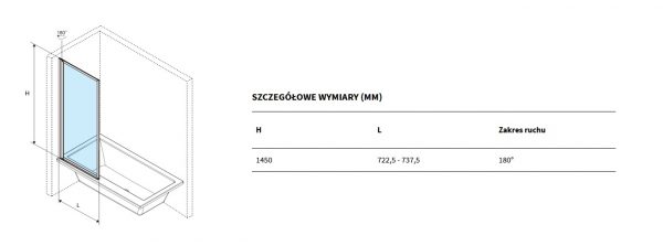 EXCELLENT Fabrika Parawan Czarny 730x145 L/P KAEX.4030.730.LP