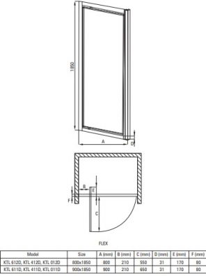 DEANTE  FLEX Drzwi prysznicowe wnękowe 80 cm - uchylne KTL_612D