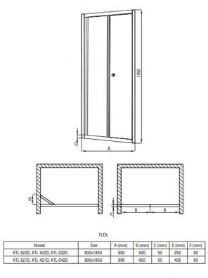 DEANTE  FLEX Drzwi prysznicowe wnękowe 80 cm - składane KTL_622D