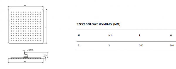 EXCELLENT Głowica Slim Kwadratowa, 300x300 mm C