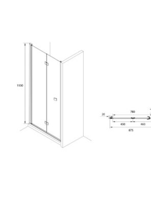 ROCA CAPITAL Drzwi składane do wnęki prysznicowej profile aluminiowe z powłoką MaxiClean 90X195 AM4509012M